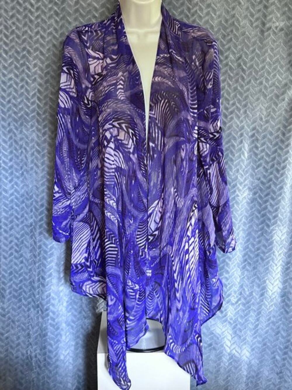 Kate & Mallory Womens Violet Floral Semi Sheer Open Front Boho Kimono Coverup